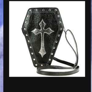 Metallic Cross Coffin Crossbody Purse or Backpack, 8.5" x 5 x 12, Black